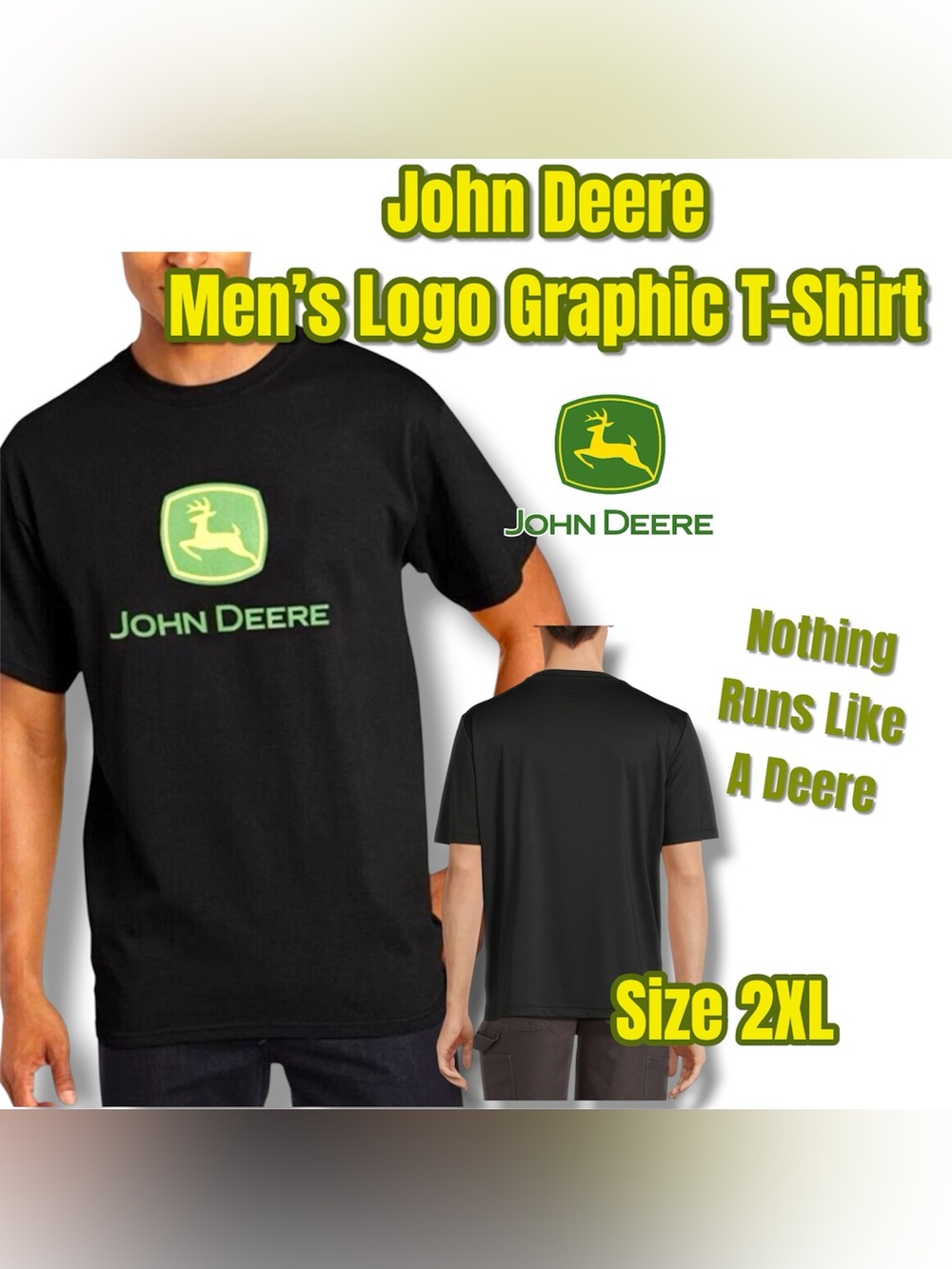John Deere Black T-Shirt with Green Logo